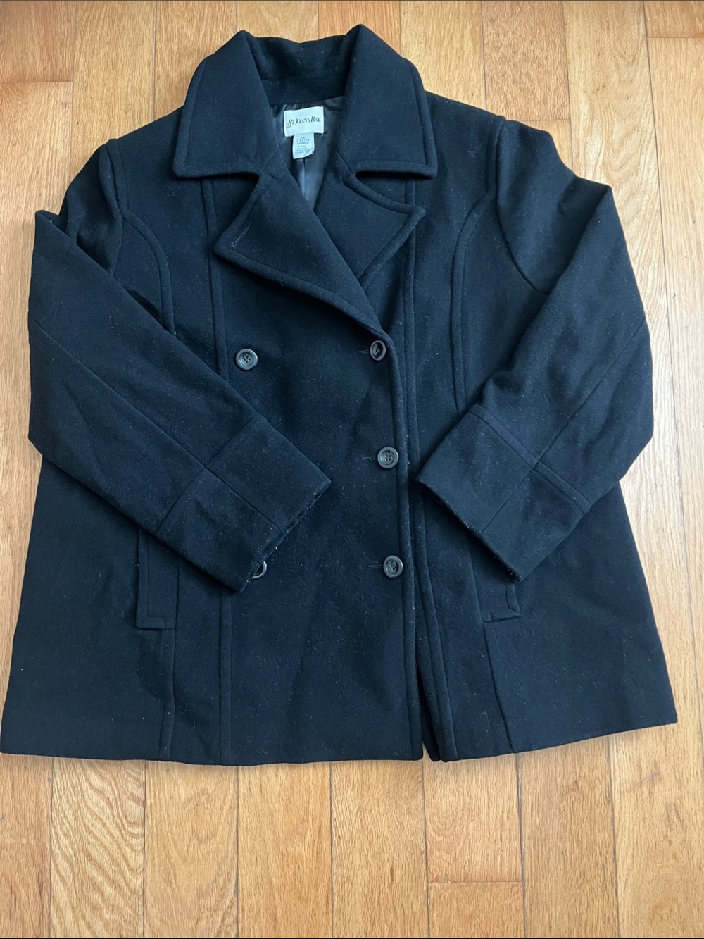 St. John’s Bay Black Double-Breasted Wool Pea Coat